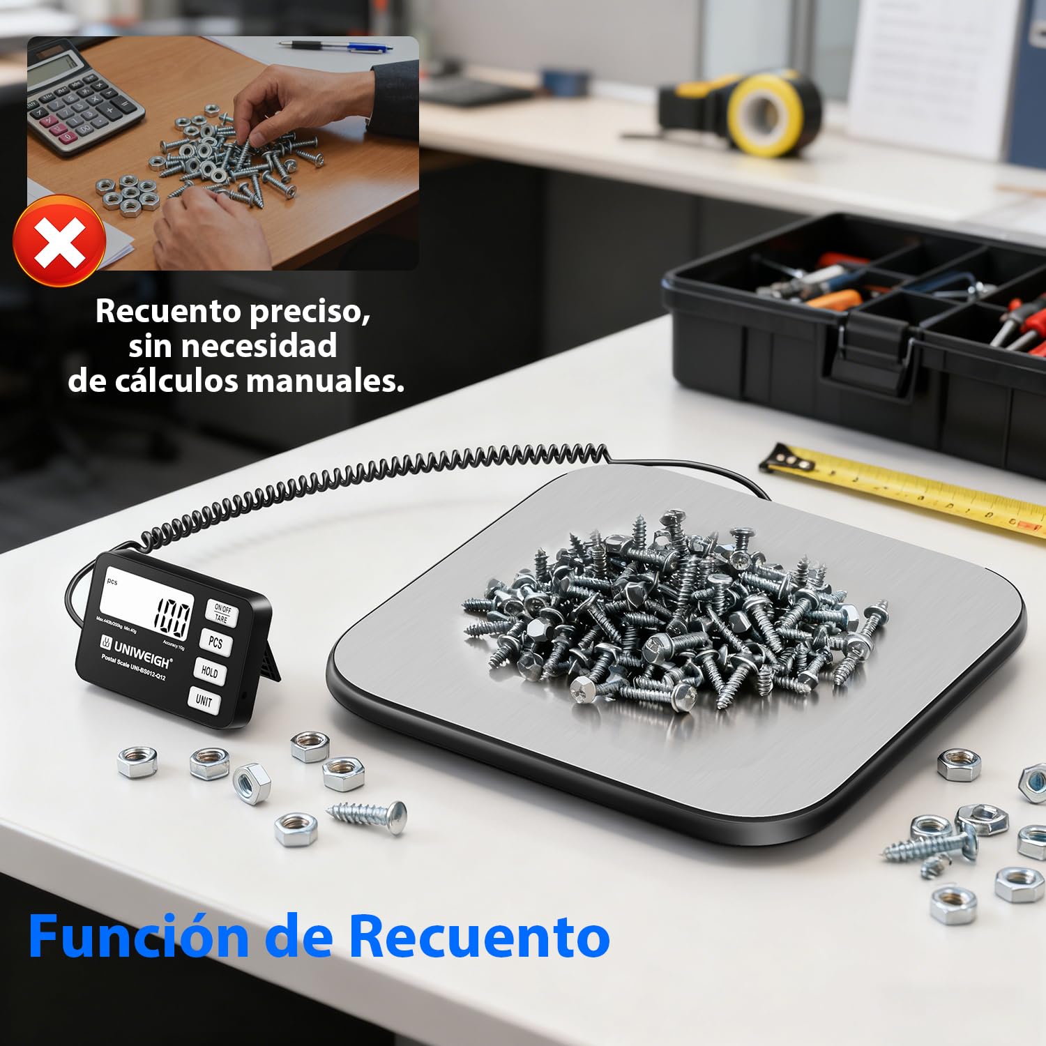 UNIWEIGH Báscula para paquetes 200 kg/10 g de precisión, báscula digital de cartas para paquetes con función PCS/retención/tara, báscula de plataforma para pequeñas empresas, equipaje, uso doméstico