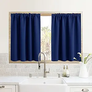 RYB HOME RV Camper Door Window Curtains -Blackout Privacy Curtains & Drapes for Bathroom Bedroom Kitchen Portable Travel Trailer Small Window Decor, W 34 x L 24, Marine Blue, 2 Panels
