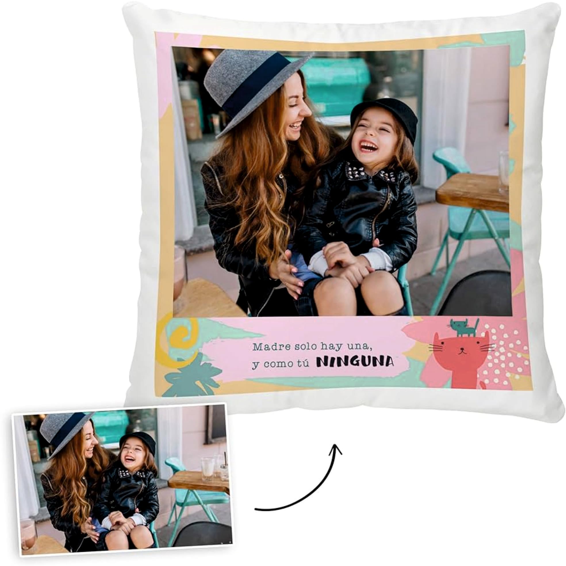 Cojín Personalizado con Fotos Collage, tamaño 40x40 cm Incluye el Relleno, con Imagen Festejos, Cumpleaños, Aniversarios, Navidad, San Valentín, Mascotas, Año Nuevo, Navidad, (40x40)