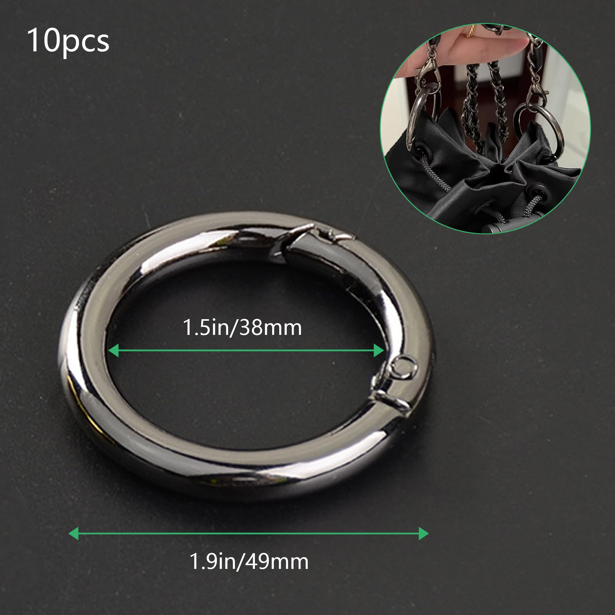 XCSJ 10pcs 49 mm Round Carabiner Black Very Robust Zinc Alloy Round Carabiner Ring Carabiner Round Carabiner Hook Round for Key Chain Bag Jewellery DIY Crafts Making (49.00) - Image 2