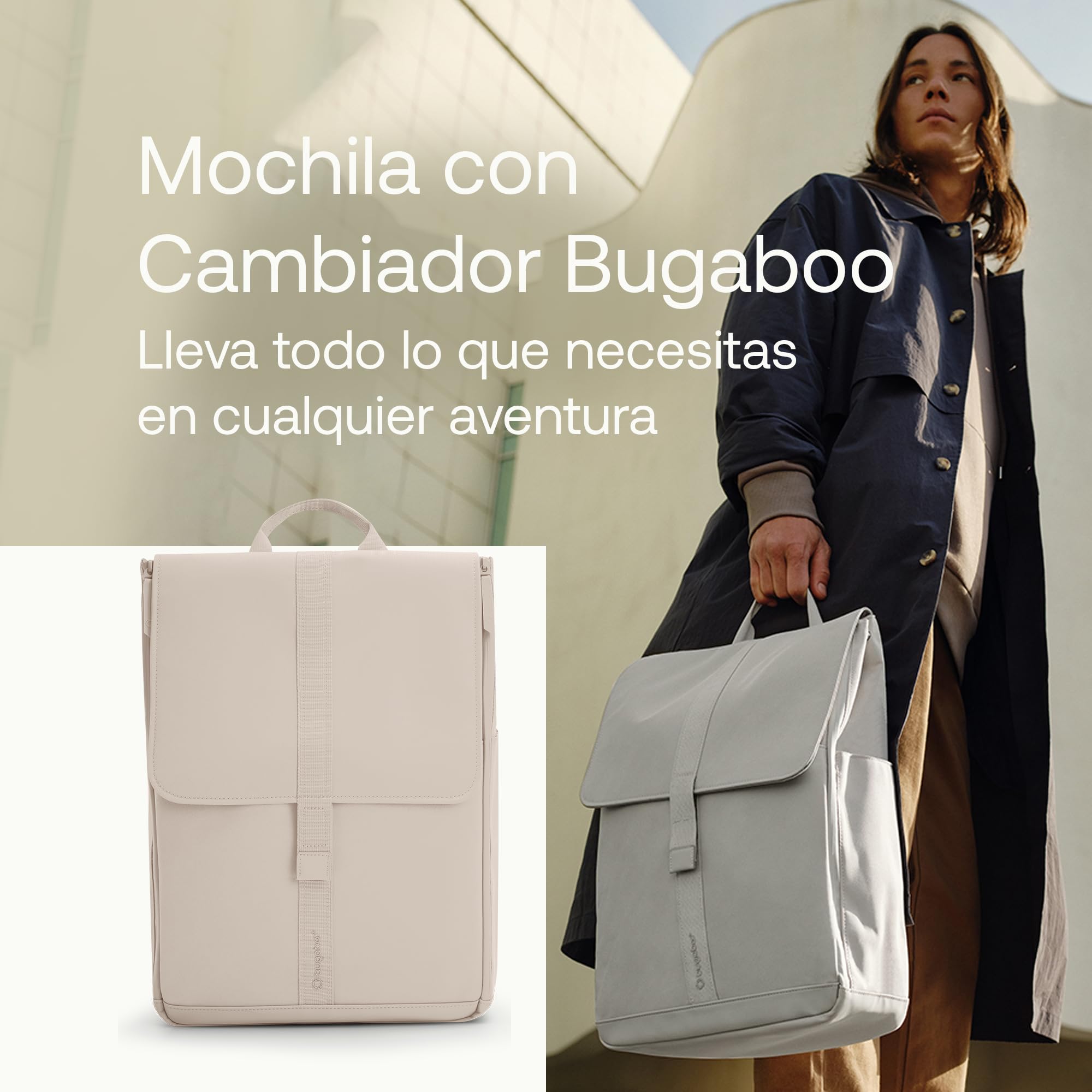 Bugaboo Mochila de pañales, Bolsa Cambiador Sostenible Fabricada con Materiales Reciclados, Repelente al Agua, Fácil de Limpiar, Incluye Cambiador y Portabiberones Térmico, Desert Taupe