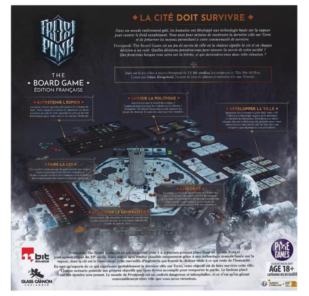 PIXIEGAMES Frostpunk – Le Jeu de Plateau | Jeu Coopératif de Survie et Gestion | Adaptation du Jeu Vidéo Culte | 1 à 4 Joueurs | Dès 14 Ans, Noir