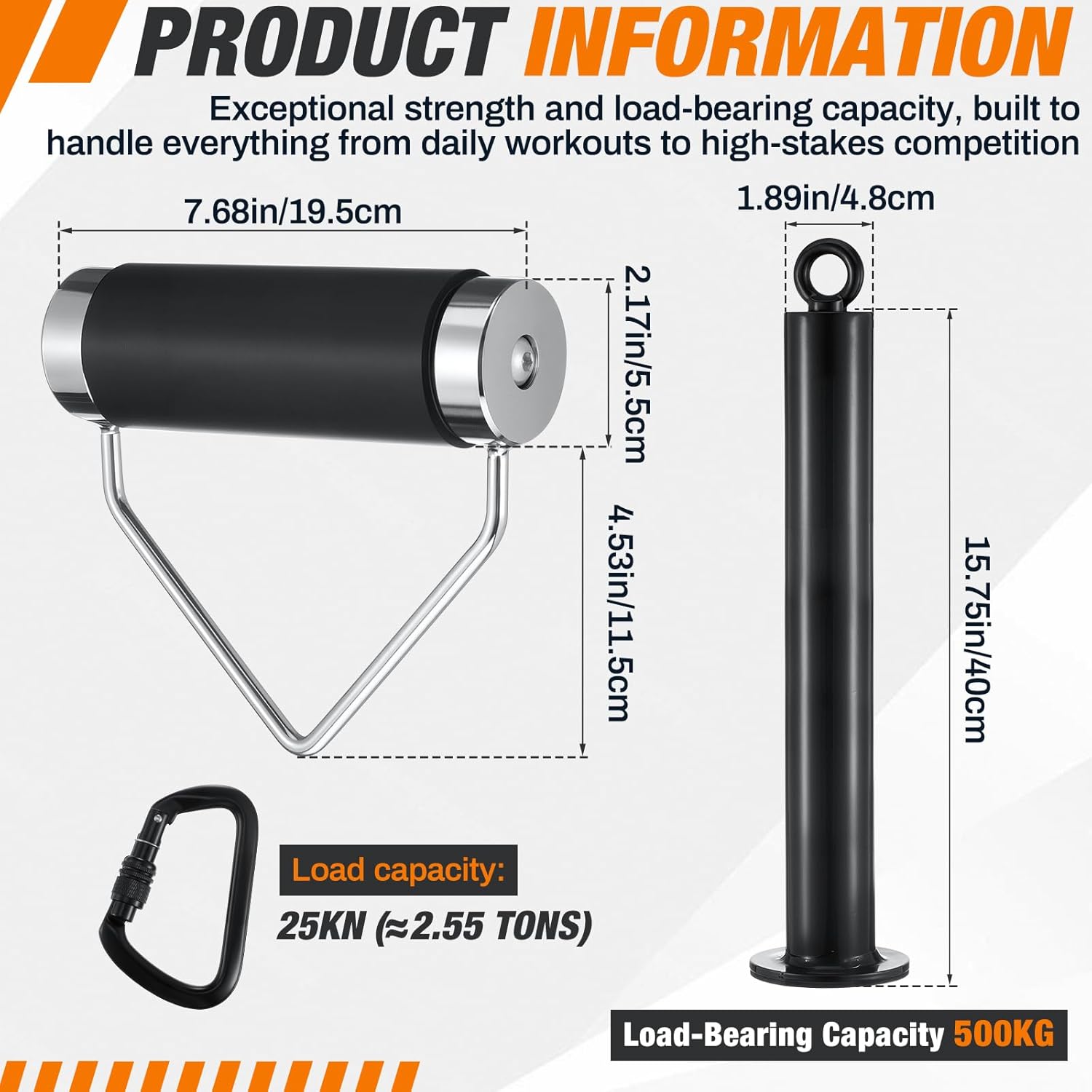 Soulchen 3 Pcs Heavy Duty Rolling Grip and Weight Loading Pin with Carabiner Set 2.5" Rotating Deadlift Handle 16" Loading Pin for LAT Pull-Down Home Gym Fitness Accessories Gift