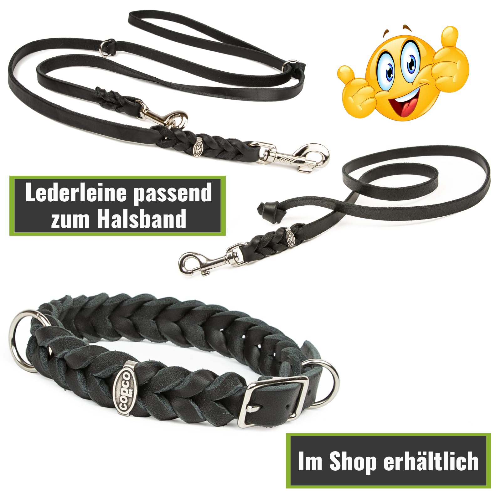Leder Hundehalsband Geflochten Mit Puffer-Feder – Für Mittlere & Große Hunde Bis 50 Kg, Schwarz, 4,2 Fuß Lang