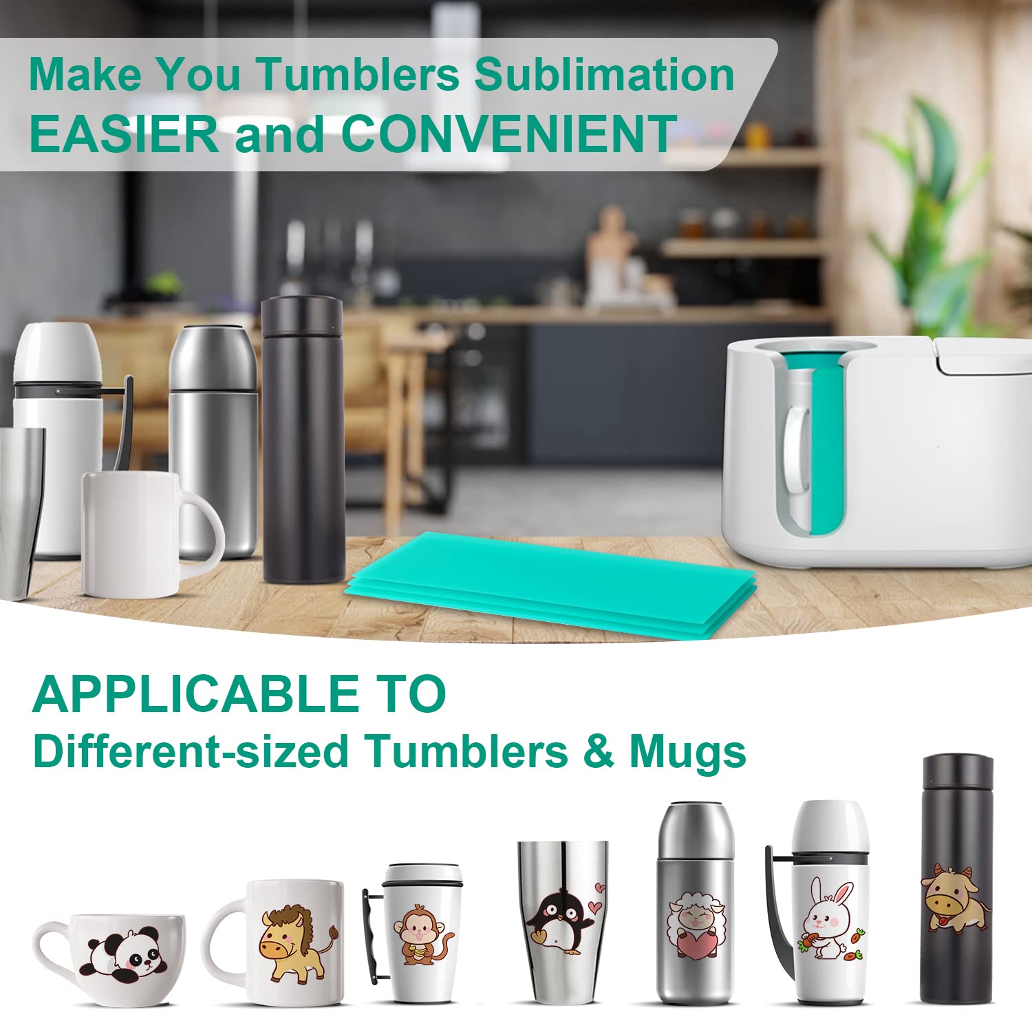 3 Pezzi Mug Sublimazione, Silicone Tazze Mug per Sublimazione in 3 Spessori Compatibile con Pressa per Tazze Cricut (Verde)