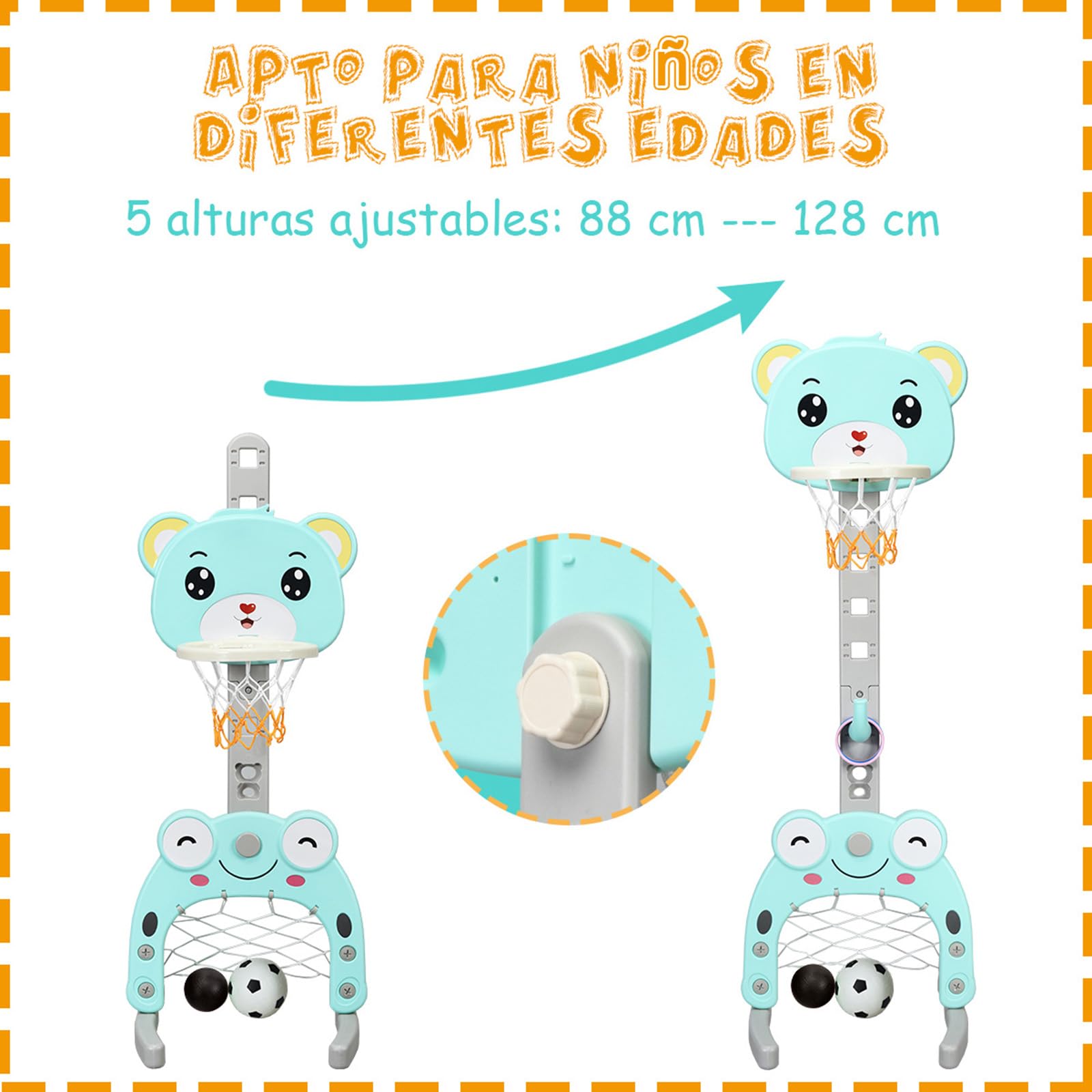 COSTWAY Canasta de Baloncesto para Niño Centro Actividad Soporte de Baloncesto Altura Ajustable Jueguete para Interior y Exterior (Azul)