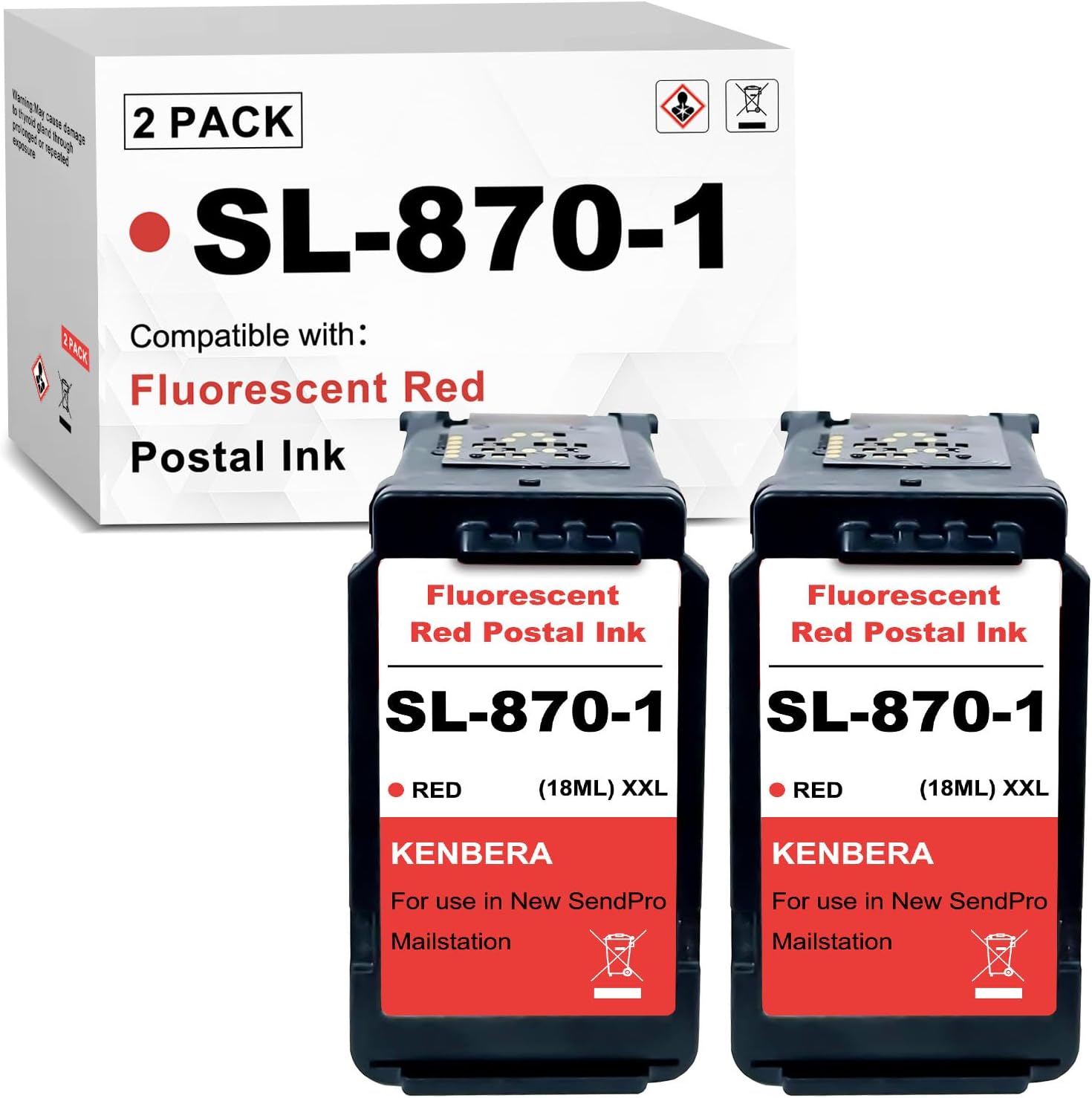 SL-870-1 XXL Postage Red Ink Cartridge Compatible for Pitney Bowes SL870-1 Fluorescent Red Ink Cartridges for New SendPro Mailstation Postage Meter (CSD1) 2-Pack 18ML