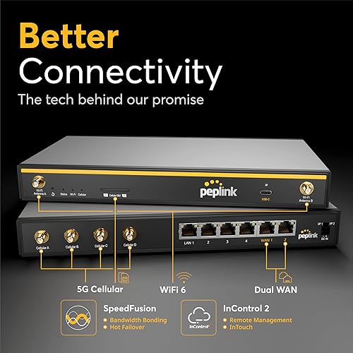 Miniatura 5 de Peplink B One 5G - Router WiFi celular Gigabit Dual WAN para Internet inalámbrico - Rendimiento de 1 Gbps, Wi-Fi 6, doble banda, 4 puertos LAN,