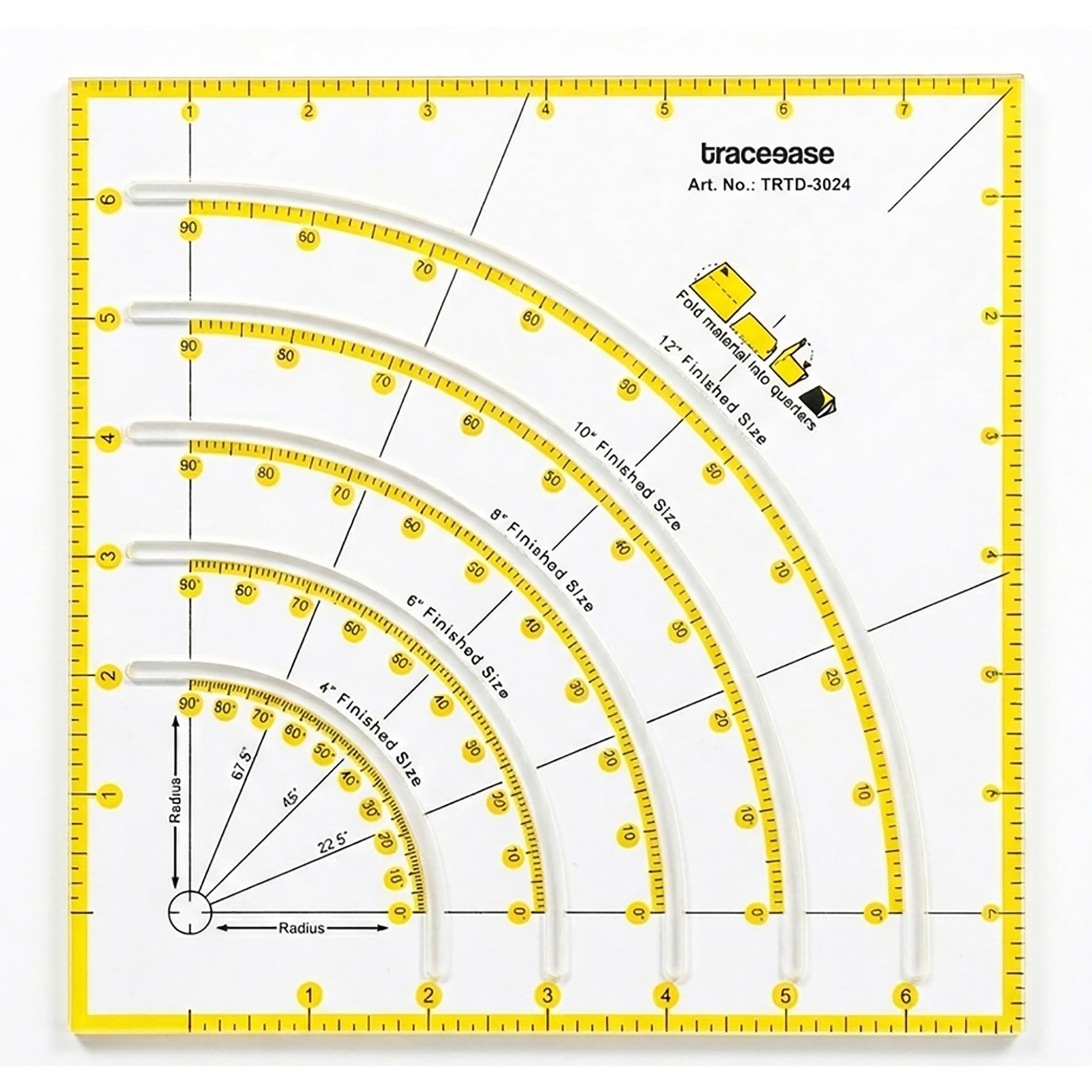 Traceease 8x8 Inch Acrylic Quilting Template – Arc & Fan Patchwork Ruler with Multi-Size Curves, Angle Markings & High-Visibility Grid – Cutting & Free Motion Quilting Guide for Sewing & Craft Project-image-33