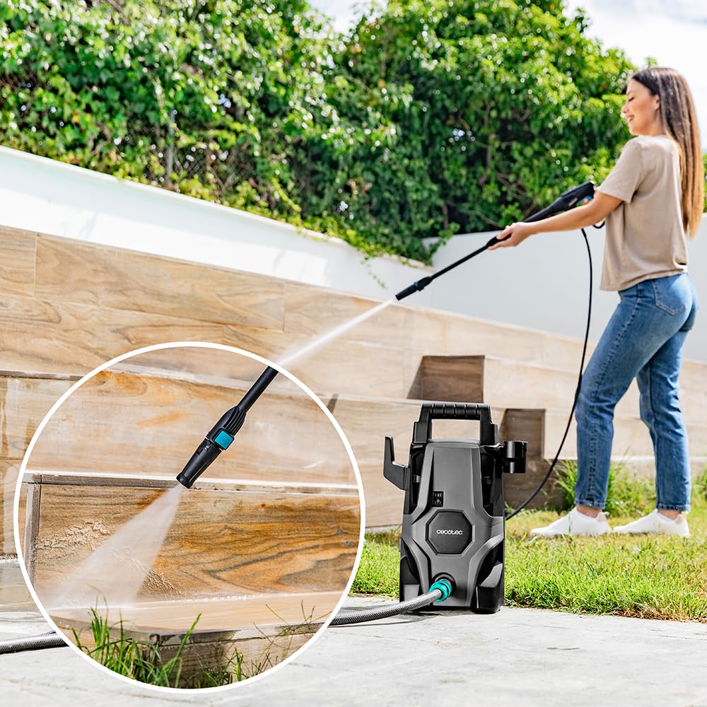 Cecotec Hidrolimpiadora Eléctrica de Alta Presión para Hogar, Jardín o Coche HydroBoost 1400 X-Treme. 1400W, 105Bares, Caudal de 408l/h, Botella Jabón, Bomba de Aluminio, Radio de Acción 9m