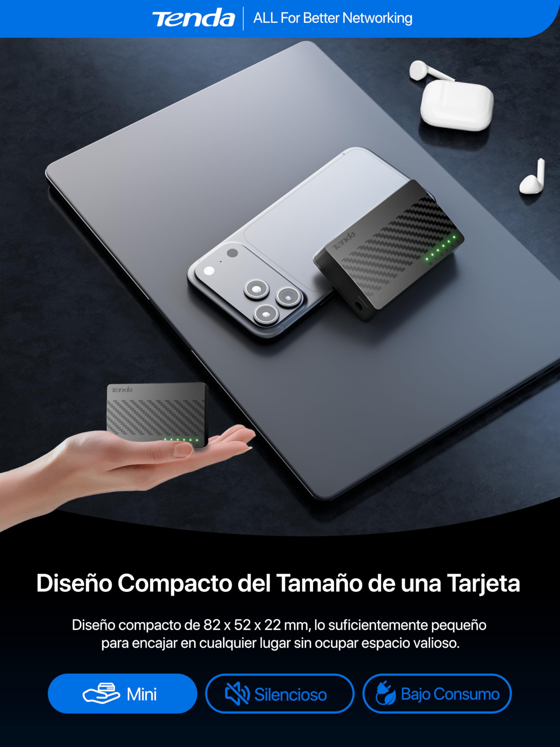 Tenda SG105 Switch Ethernet Gigabit 5 Puertos 10/100/1000 Mbps RJ45 No Administrado Negro