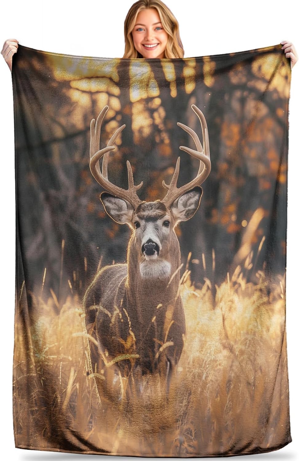 Sunset Deer Throw Blanket - Soft, Cozy Plush Flannel - Lightweight, Warm, and Fuzzy, Ideal for Couch, Office, or Travel - Fluffy, Decorative Wildlife Home Accessory 50×60 Inch