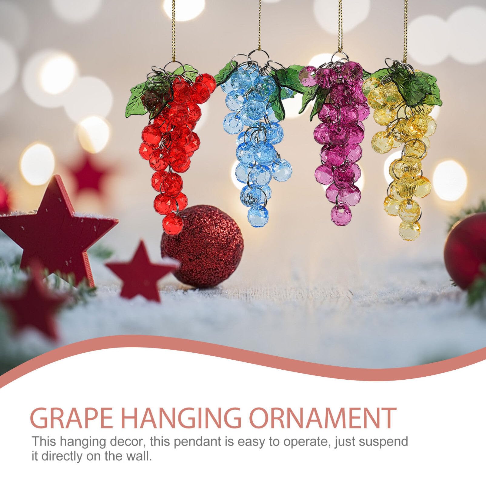 Glass Grapes Acrylic Grape Cluster Decoration 4pcs Artificial Faux Grapes Fake Grape Bundles Decorative Crystal Fruit Beads Ornament for Christmas Tree Fireplace Kitchen