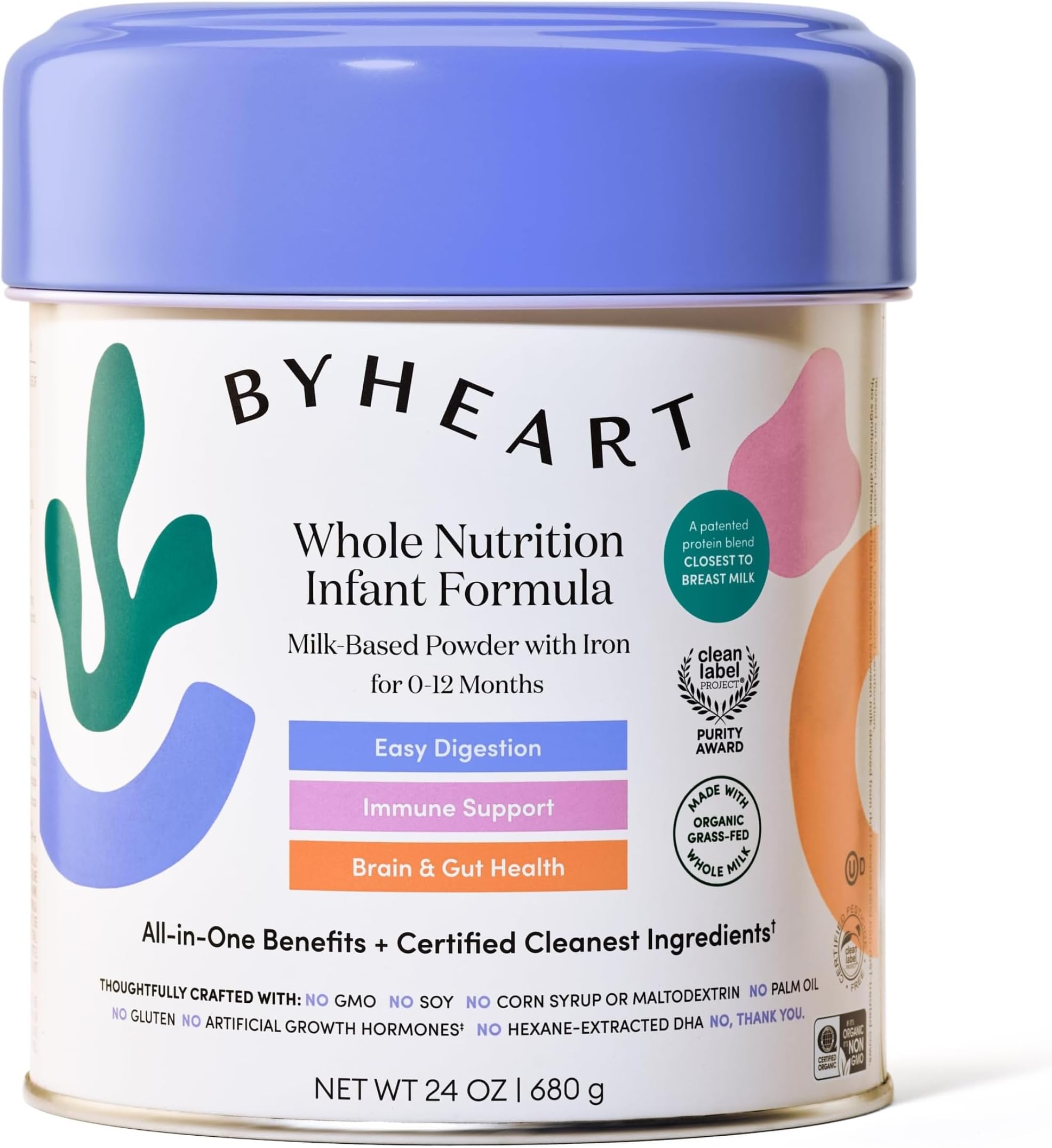 ByHeart Infant Formula Powder for Infants 0-12 Months, Made With Organic Whole Milk, Clean Label Project Certified, Closest-to-Breast Milk Baby Formula Patented Protein Blend, 24 Ounce (Pack of 1)
