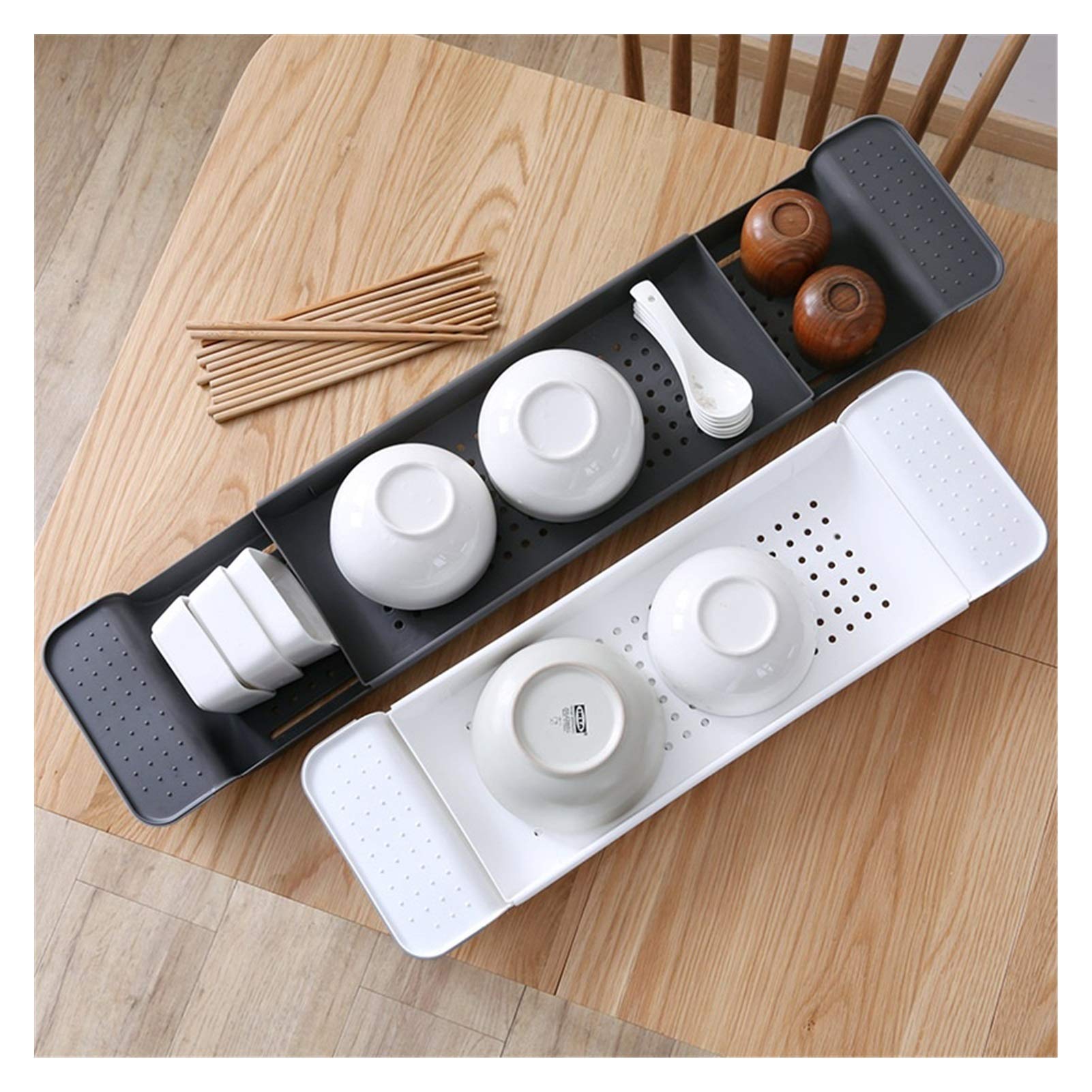 Estante de Almacenamiento para bañera Bandeja de baño Bañera de Ducha Herramientas de baño Maquillaje Organizador de Toallas Fregadero de Cocina de plástico Soporte de desagüe (Color : Dark Gray) (Bl