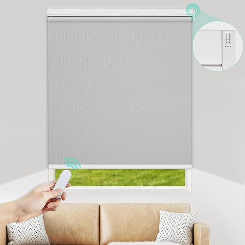 Allesin Persianas enrollables motorizadas con control remoto para ventanas, persiana enrollable inteligente, eléctrica a pilas (gris, 33 pulgadas de