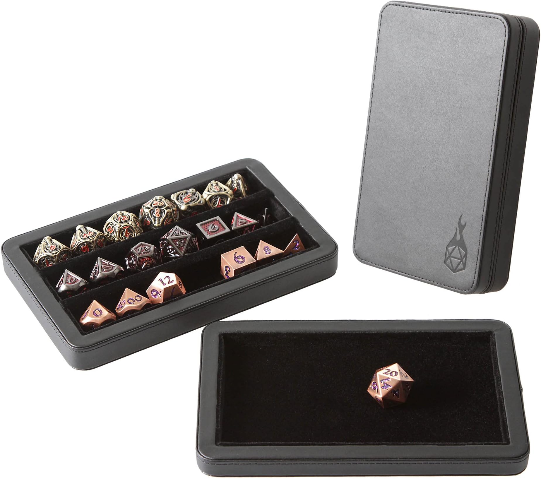 Premium Puchmatic Dice Case - Polyhedral Dice Set Protection with Felt-Lined Rows & Magnetic Lid Closure - Black