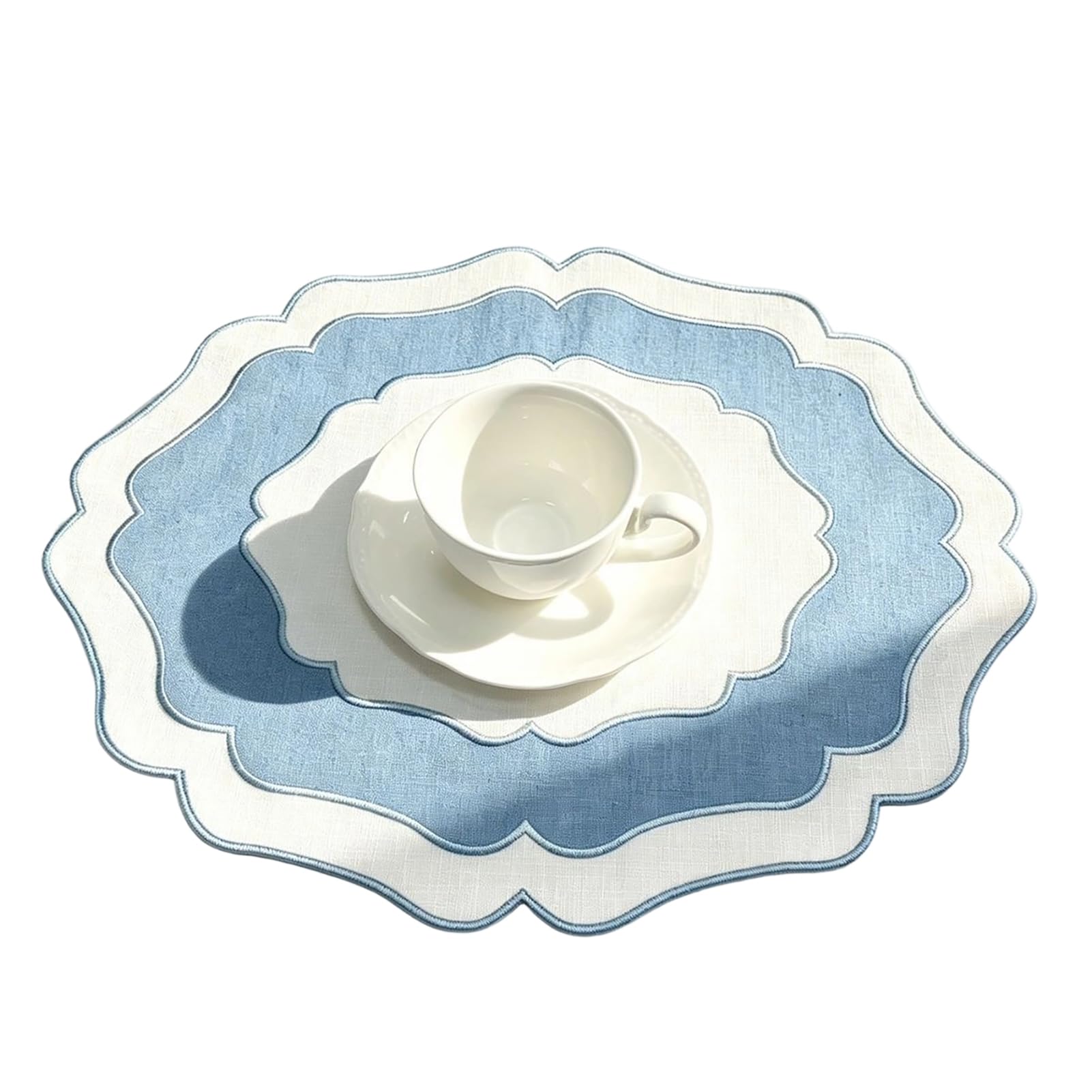 Virelynx Scalloped Linen Placemat – Dining Table Mat Machine Washable, Wrinkle Free Mat for Home Farmhouse Kitchen Restaurant