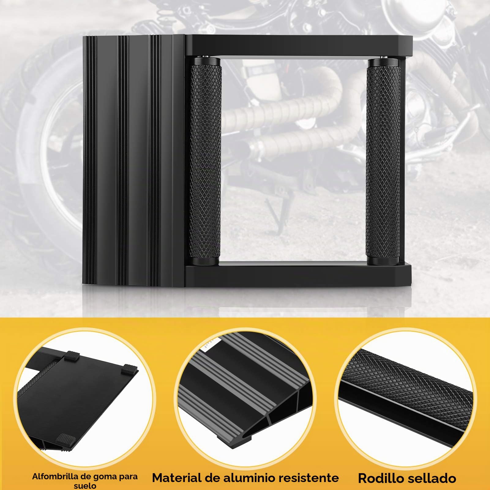 Soporte de Limpieza para Moto de Aluminio con Rampa, 500 lbs | Rodillo giratorio para taller, lubricación de cadena, construcción de metal resistente, soporte plegable portátil, mante