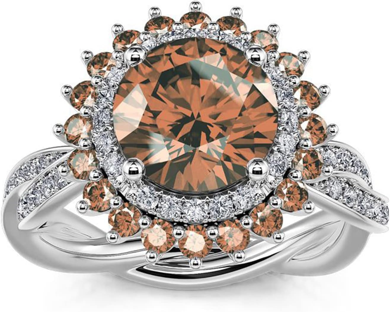 Jeulia Sterling Silver Engagement Fidget Rings Flower Anxiety Rotating Ring for Women Mother's Day Diamond Birthstone Promise Jewelry with Gift Box