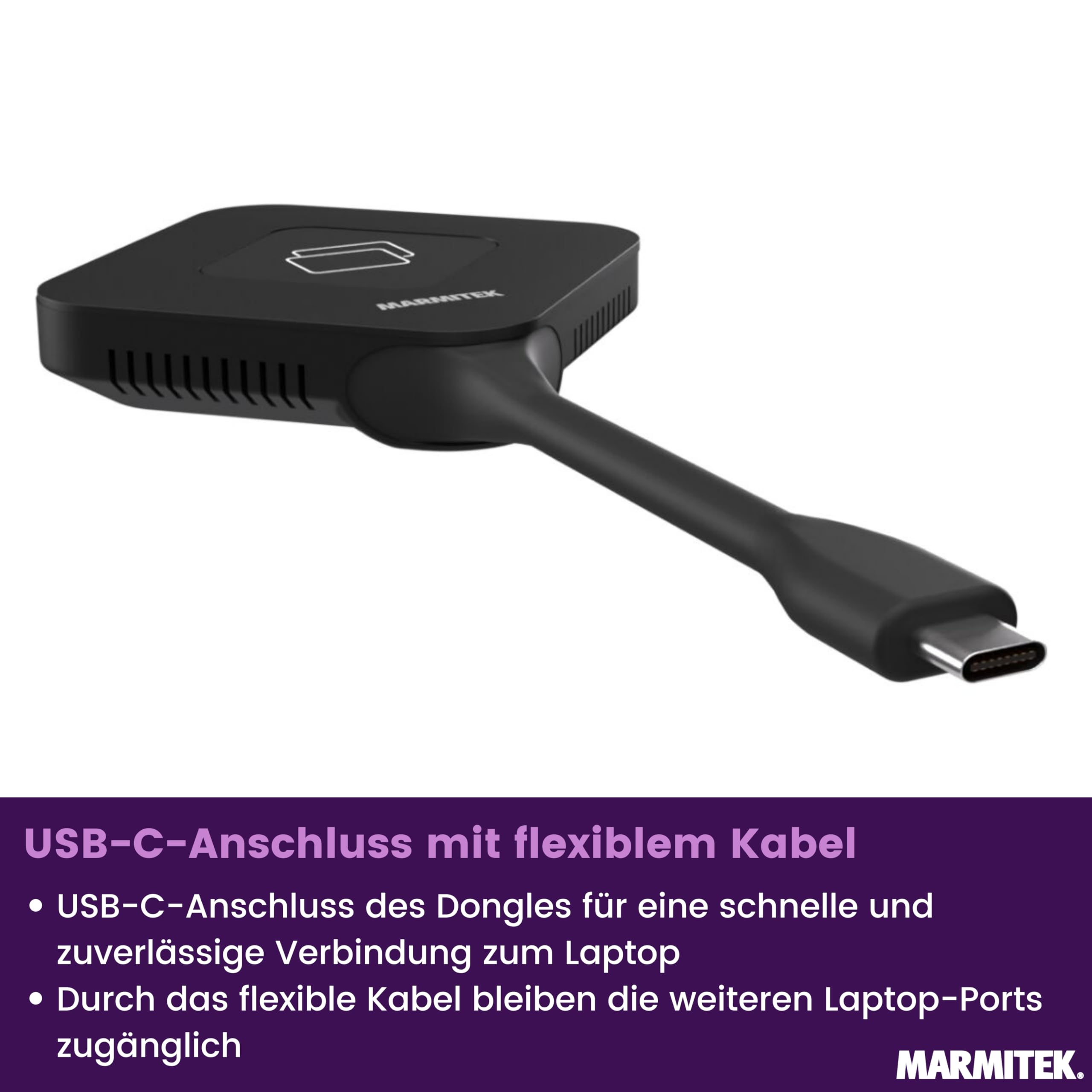 Marmitek Stream 4K Pro KIT 1TX/1RX - Drahtloses 4K Präsentationssystem | BYOD Mirroring ohne Software/WLAN, USB-C Dongle und 4K Receiver, Split Screen, Touchback, PoE, Dual HDMI und Plug & Play