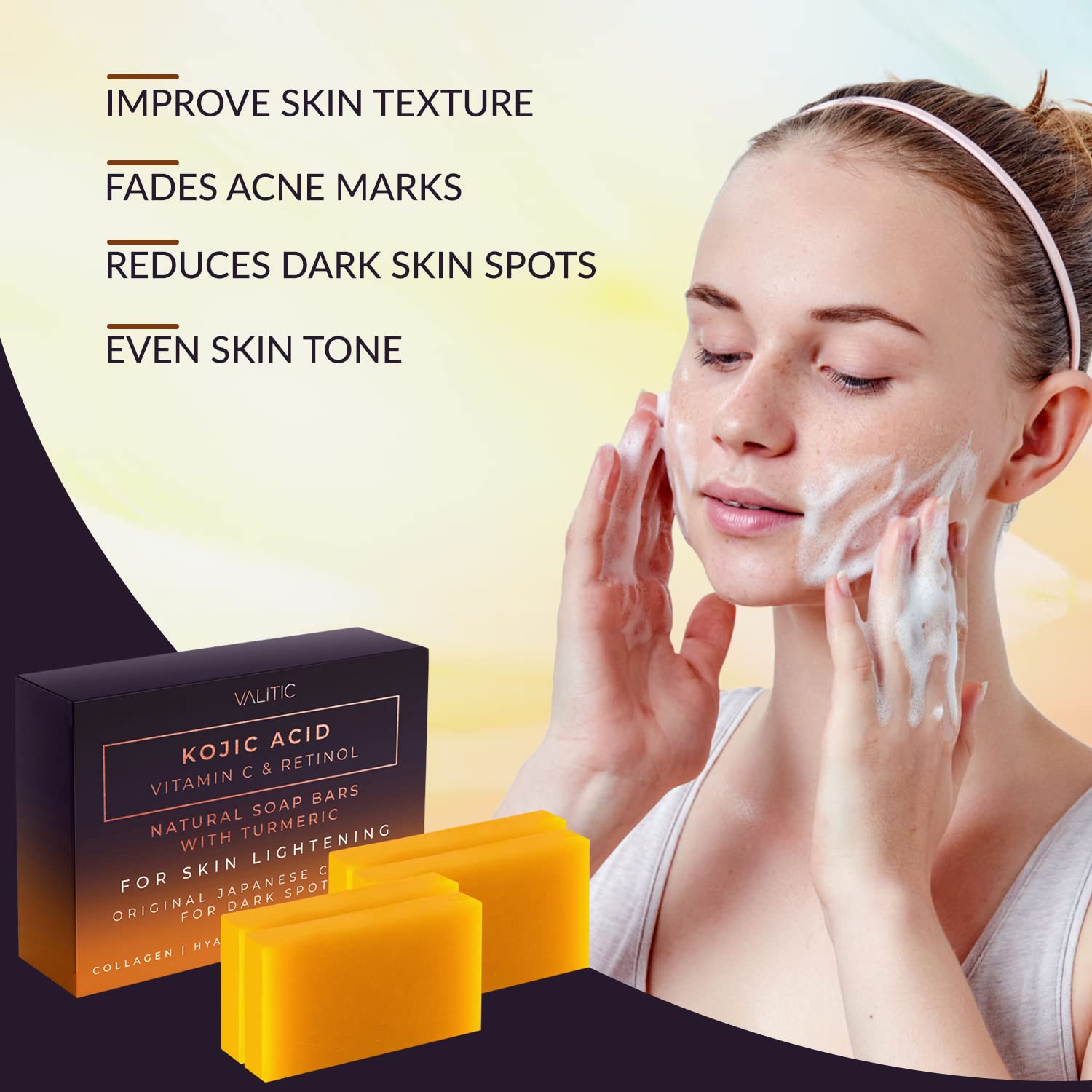 Buy Valitic Kojic Acid Vitamin C and Retinol Soap Bars with Turmeric for Skin Lightening