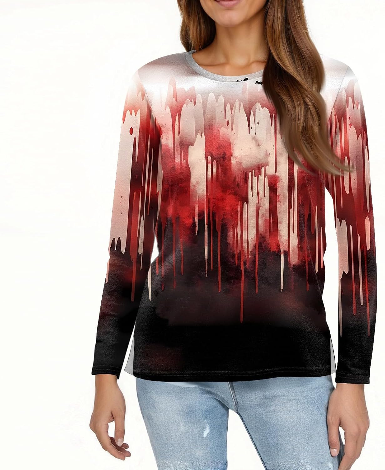 Women's Halloween Fall Long Sleeve Crewneck Graphic T Shirts | Plus Size Womens Tops, Boho Shirts for Women, Blouses Women, Womens Halloween Apparel, Camisetas Para Mujer