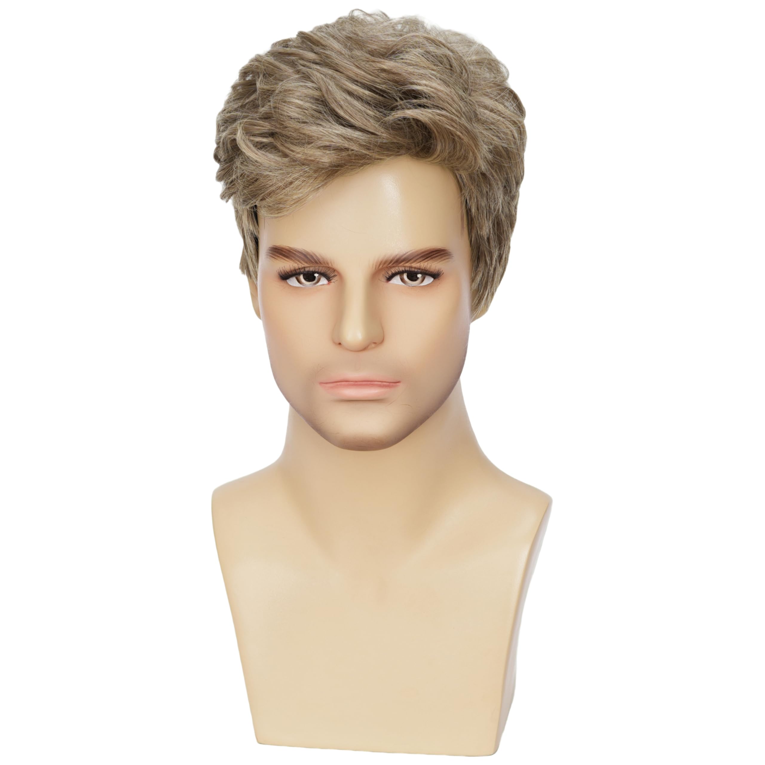 Men's Short Curly Synthetic Wig, Layered Natural-Looking Hair