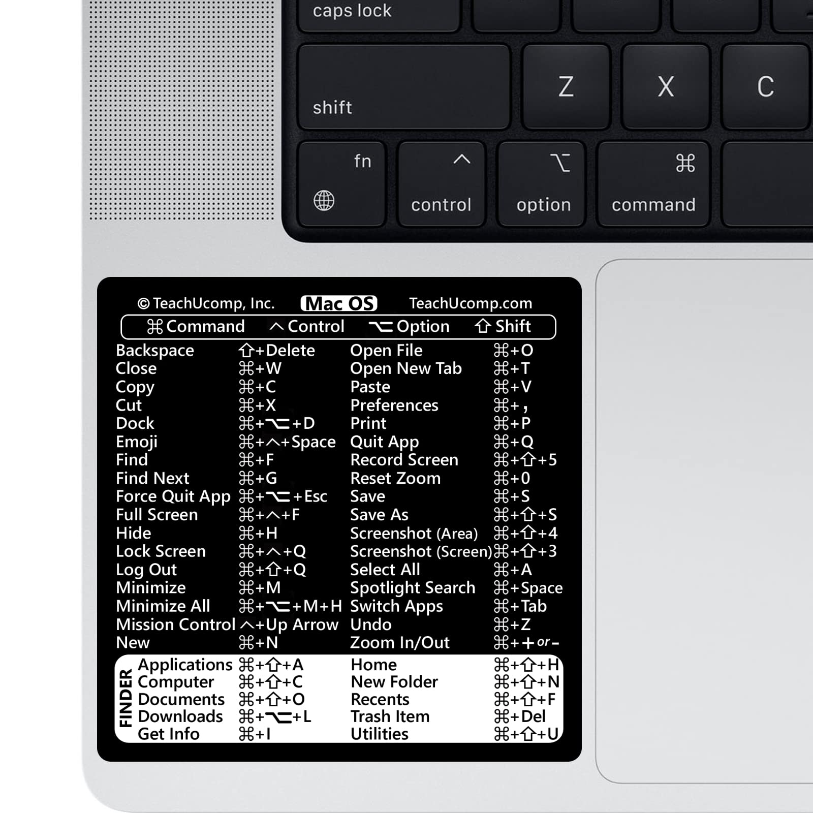 TEACHUCOMP Keyboard Shortcuts Sticker for Mac OS Ventura/Monterey/Big Sur/Catalina/Mojave- Black Vinyl, Laminated, No-Residue Adhesive, for 13"-16" MacBook Air/Pro iMac Mac Mini: Large: 3.25"x3.25"