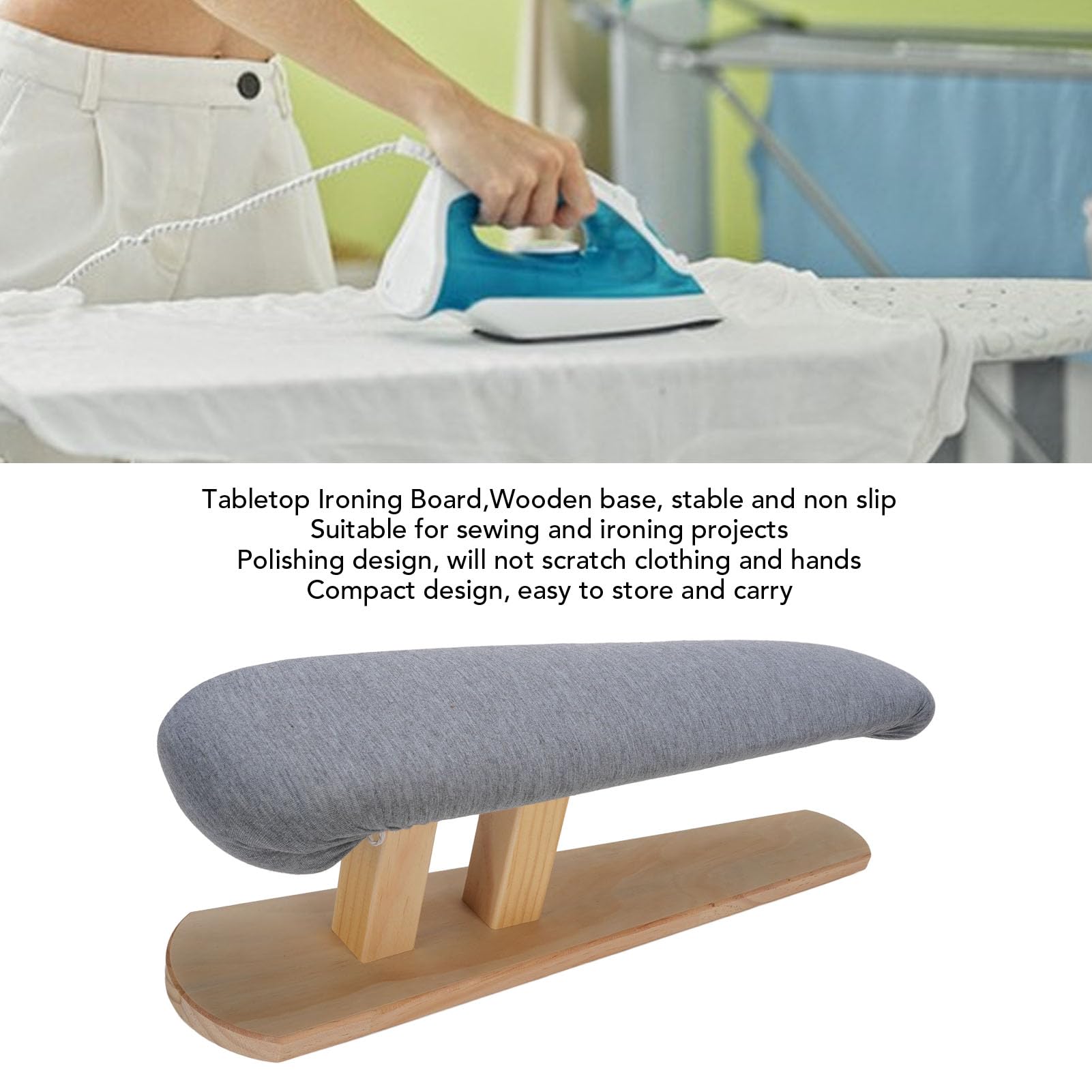 Tablero de Planchado de Mesa, Tablero de Planchado Pequeño Acolchado con Base de Madera, Tablas de Planchar Portátiles de Cofre y Manga para Sastre, Hogar, Lavandería, Apartamento