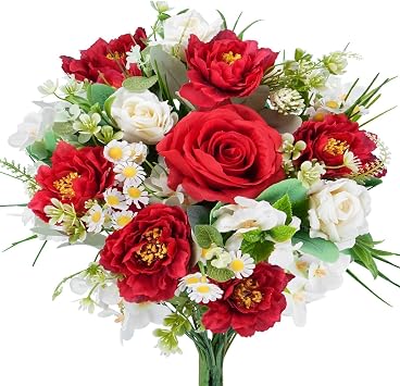 Cemetery Flowers Artificial Bouquet Red Roses for Grave Memorial Flowers