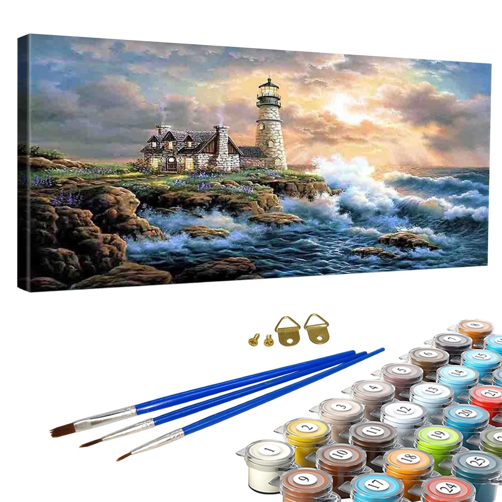 JATOK Paint by Numbers for Adults, Lighthouse, 90 x 40 cm, Unframed — image 1
