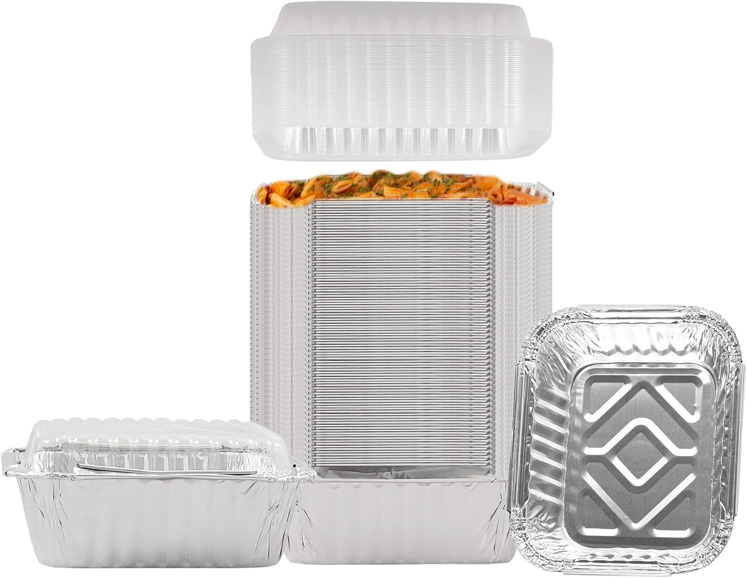 PARTY BARGAINS 1 lb Small Aluminum Pans with Plastic Dome Lids (50 Pack)