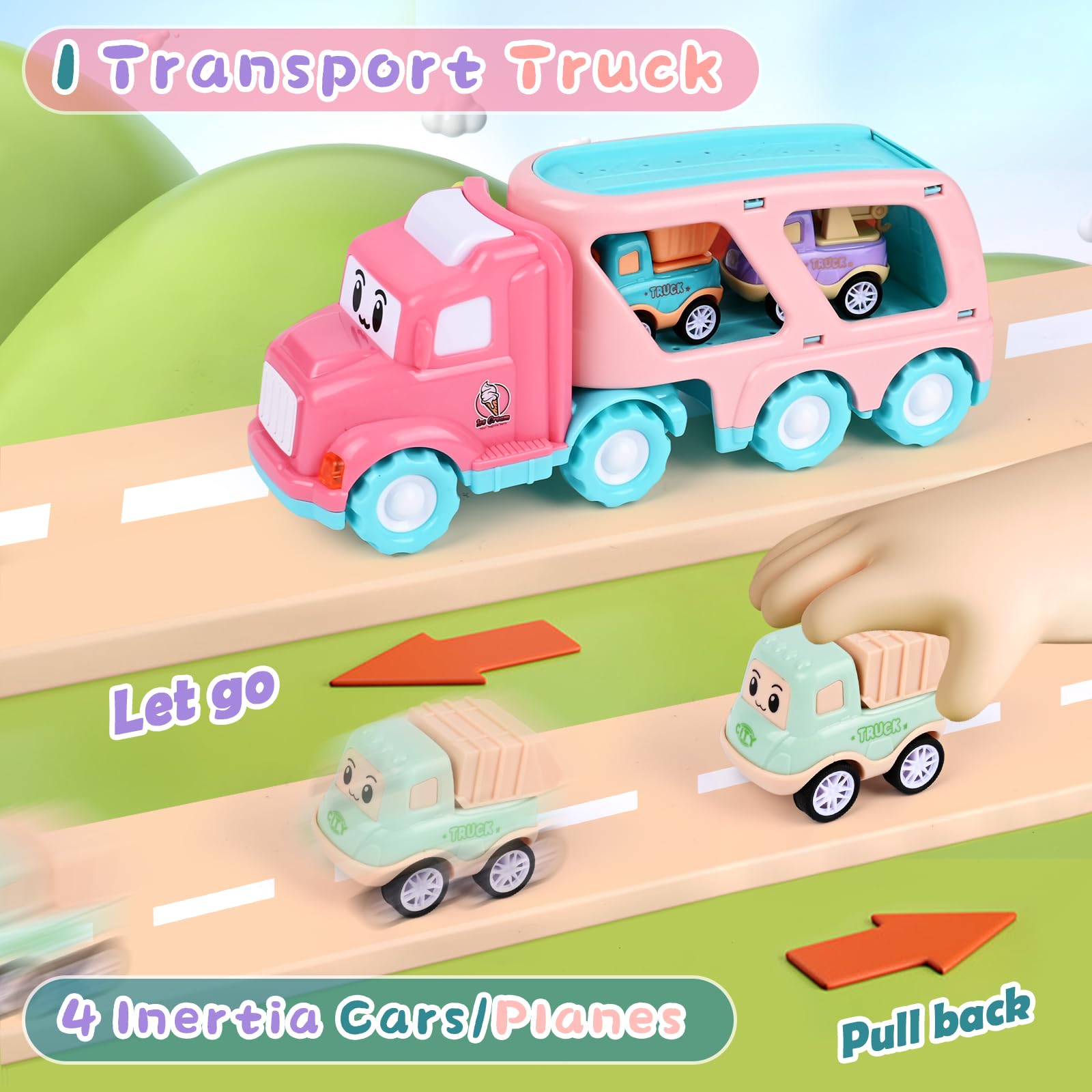 Weinsamkeit Jouet Camion avec Sons et Lumières, 5 en 1 Garage Voiture pour Enfants, Transporter Truck Cars Voiture Portable Bus Jouet Éducatifs Cadeau pour Enfants 3-5 Ans Garçons Filles