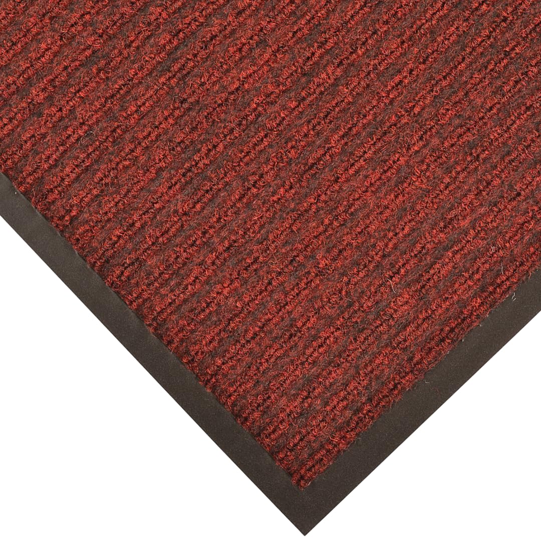 Notrax Heritage Rib™ Commercial Indoor Door Mat Office Rugs – 4' x 6' Red/Black Front Door Mat with Double Rib 22oz Yarn, Non-Slip Vinyl Backing –