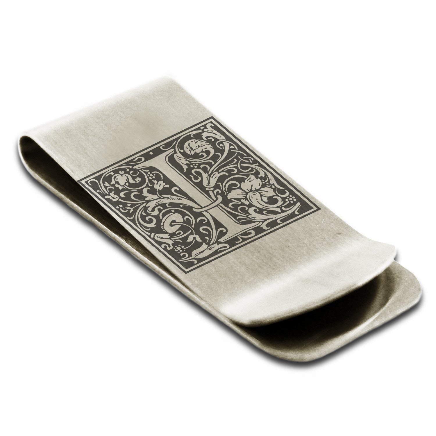 Stainless Steel Money Clip For Men Dad Boy Friend Father Floral Initial Letter Box Monogram Wallet Cash Card Holder | Dad