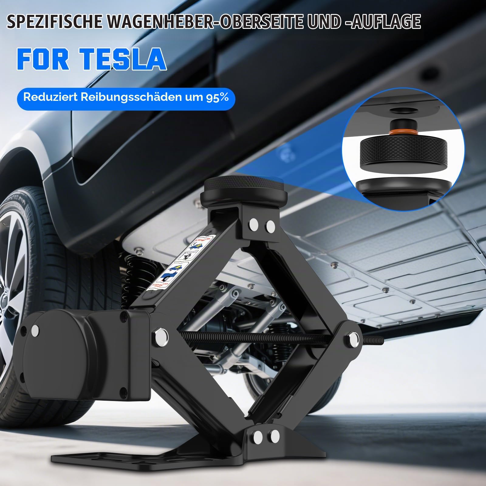 IMAYCC 2T Wagenheber Elektrisch Neues Upgrade,Universelle Scherenwagenheber für Tesla mit 2Pcs Gummiauflage, Tragbarer Wagenheber mit Radmutternschlüssel,Auto-Notfallset Tesla 3/Y/S/X Wartung Reparatu