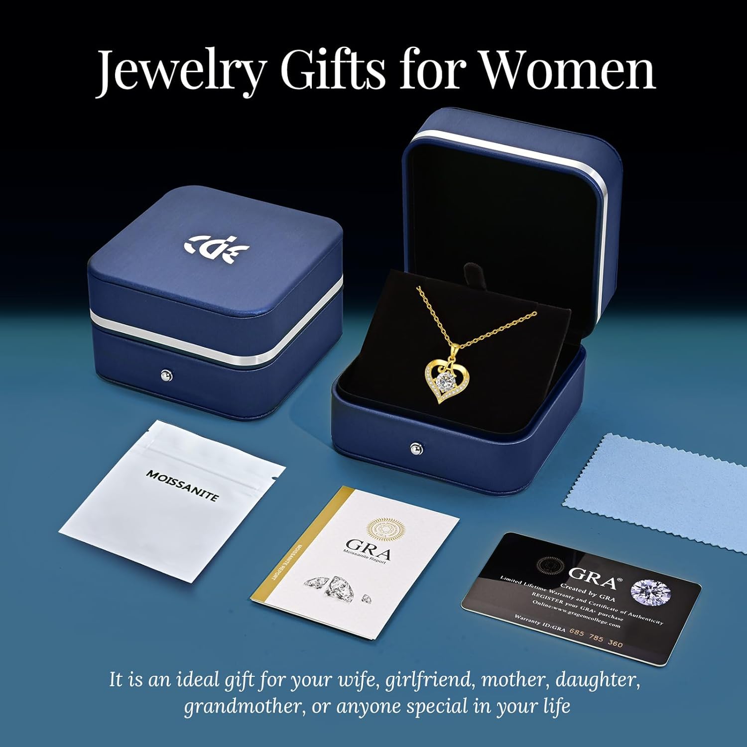 CDE Valentines Day Gift 18K Gold Plated Initial Love Heart 2 Carat Moissanite Necklaces for Women 925 Sterling Silver Jewelry Christmas Anniversary Birthday Present Gifts for Wife Lady Girlfriend Her - Image 6