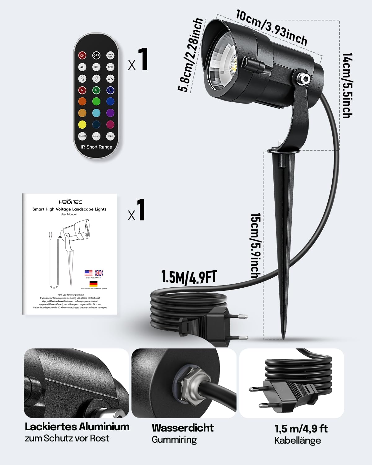 12W RGB LED Gartenbeleuchtung mit Fernbedienung, Farbwechsel Gartenstrahler