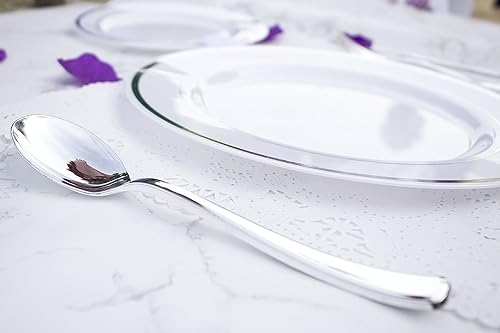 Miniatura 5 de EDI [160 piezas] Juego de cubiertos de plástico desechables plateados, surtido - 80 tenedores, 40 cuchillos, 40 cucharas | Peso extra pesado