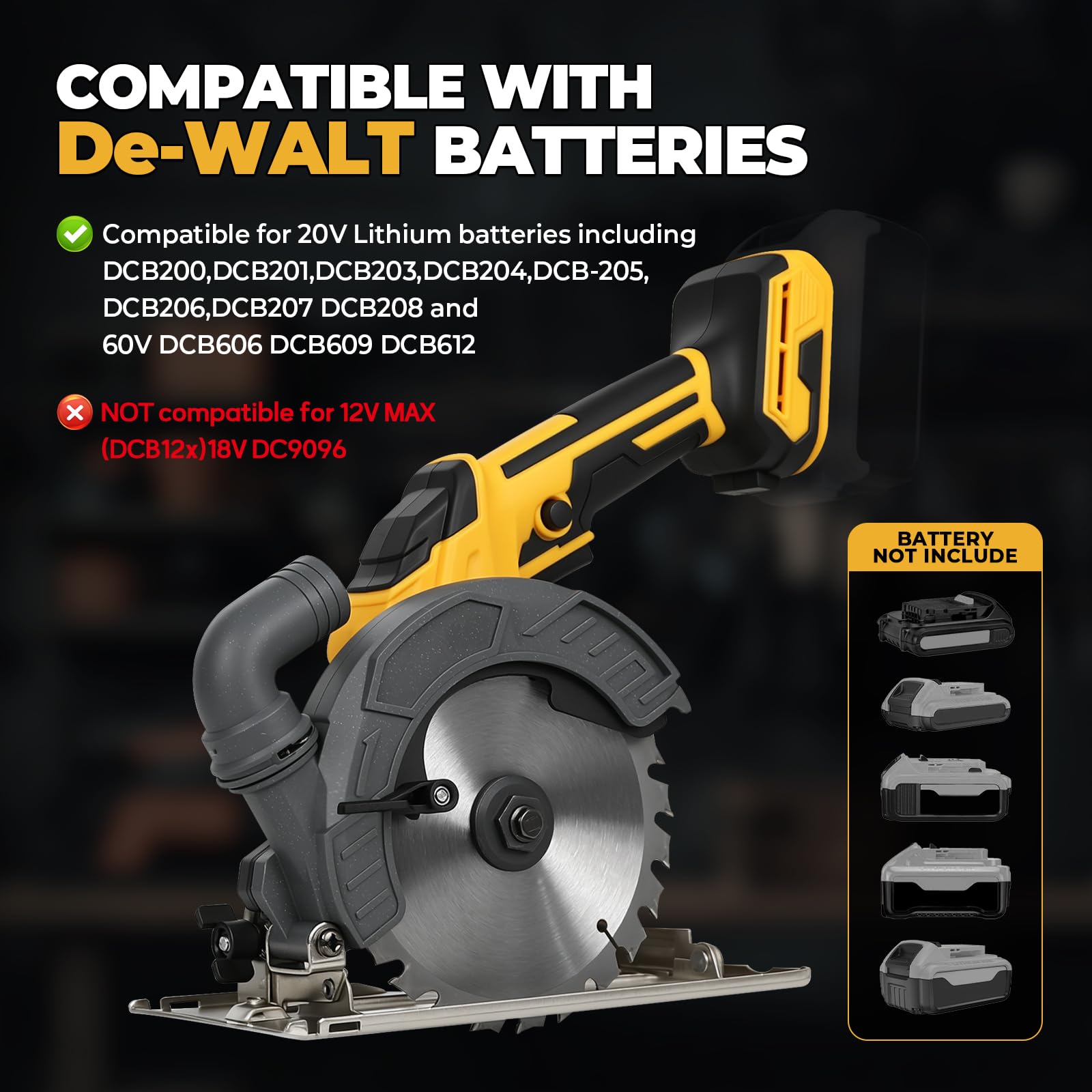 Scie circulaire sans fil de 15,2 cm compatible avec Dewalt 18/20 V, 6 300 tr/min sans balais avec 3 lames 150 mm et 125 mm, profondeur de coupe 50 mm, biseau de 0 à 45° pour coupe du bois, du