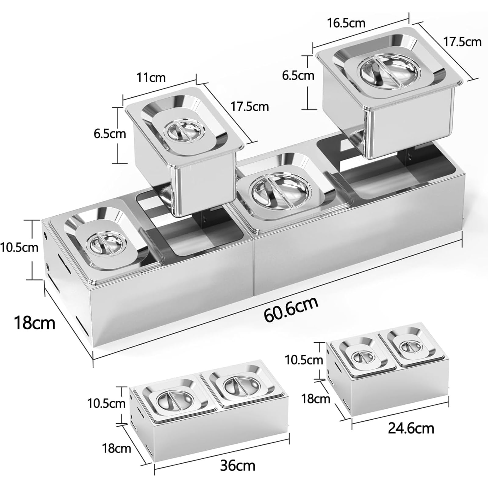 Denmay Lot de 2 grands récipients à pizza en acier inoxydable avec couvercle - Pour gastronomie, cuisine, barbecue et cuisine - Accessoires de buffet - Passe au lave-vaisselle