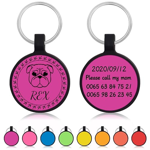 Uiopa 2pzs Chapa Perro Grabada, Silicona Ronda Chapas para Perros Personalizadas