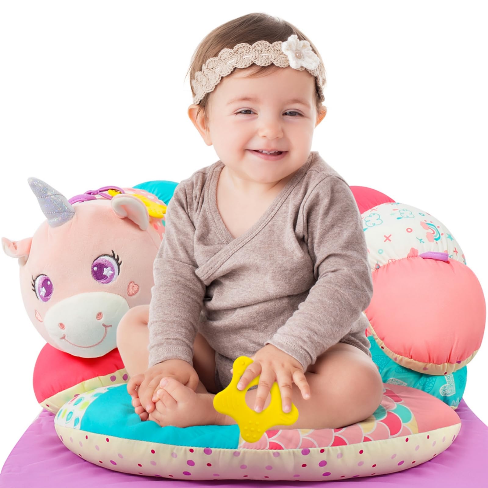 Tummy Time Pillow, Montessori Black and White Baby Toys, Tummy Time Mat & Seated Support Pillow for Baby Gift-0-12 Months (Pink)