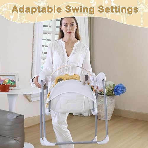 Miniatura 6 de Columpio de bebé para bebé, columpio para recién nacido con música, 5 niveles de velocidad, ajuste de tiempo, cojín suave, columpio plegable para