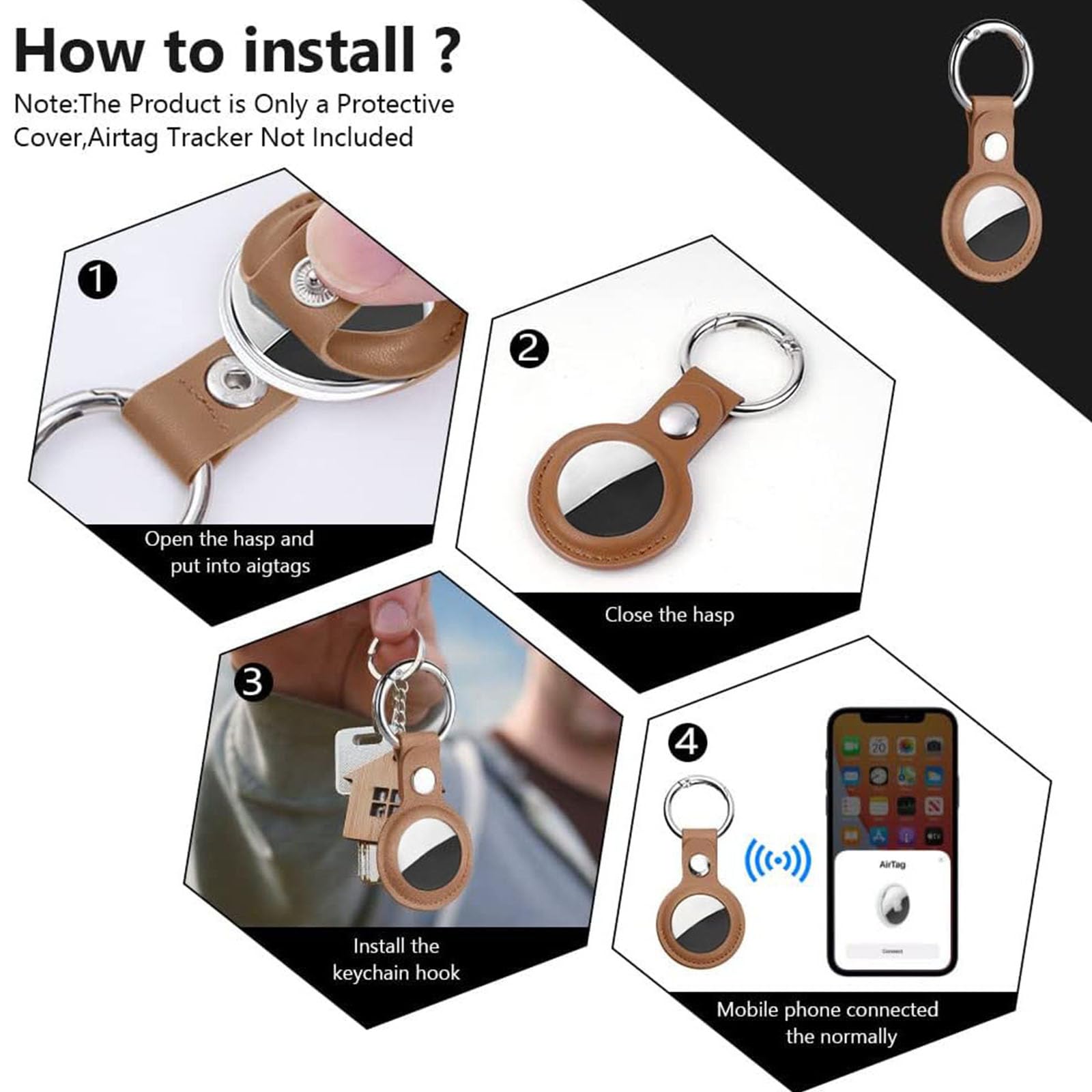 Ainiv Llavero para AirTag, 1 Pieza Llaveros para AirTag Funda Protectora, PU Localizador Portátil Antipérdida, Protectora de Cuero Funda Bluetooth Tracker Mascotas y Mochilas — view 4
