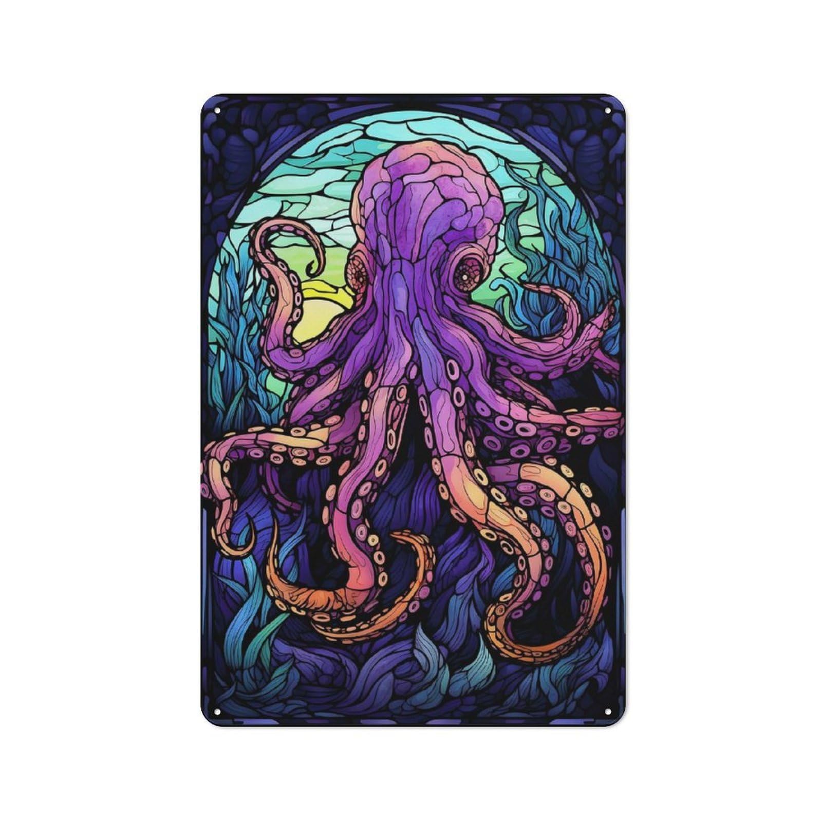 Amazing Octopus Abstract Metal Wall Sign 30x20cm, Rustic Classic Pub Decor for Cafe, Pub, Workshop Or Home Bar
