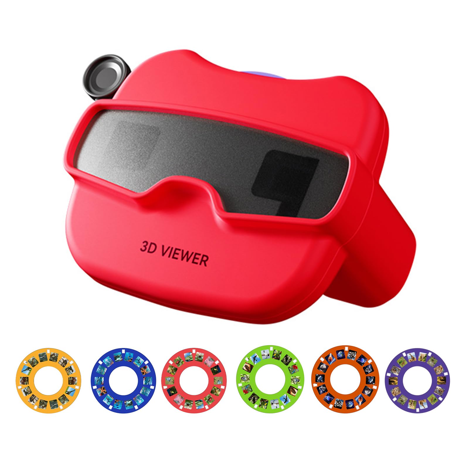 3D Stereoscopic Viewer Toy for Kids, Red Viewfinder Toy for Ages 3+, Portable Story Projection Device with 6 Pieces Educational Reels, View Finder for Classroom Kindergarten Preschool Home School