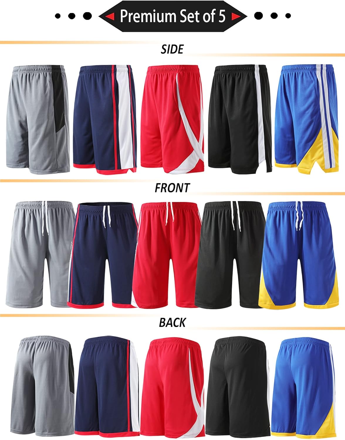 Liberty Imports 5 Pack Big Boys Youth Athletic Mesh Basketball Shorts with Pockets Quick Dry Activewear - Image 5