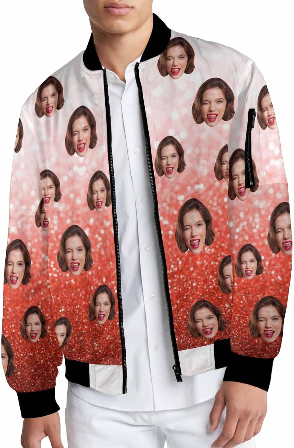 M YESCUSTOM Custom Mens Bomber Jacket with Picture Personalized Casual Fall Winter Track Jacket Windbreaker Full Zip Coats